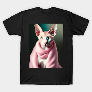 Sphynx Cat Dons a Pink Scarf T-Shirt